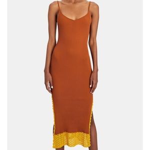 STAUD Pleasanton Rib Knit Crochet Trim Midi Dress